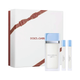 SET D&G DOLCE & GABBANA 3PC LIGHT BLUE 1.7 EDT+0.34 EDT SPRAYS (2) (W) HARD BOX CSR
