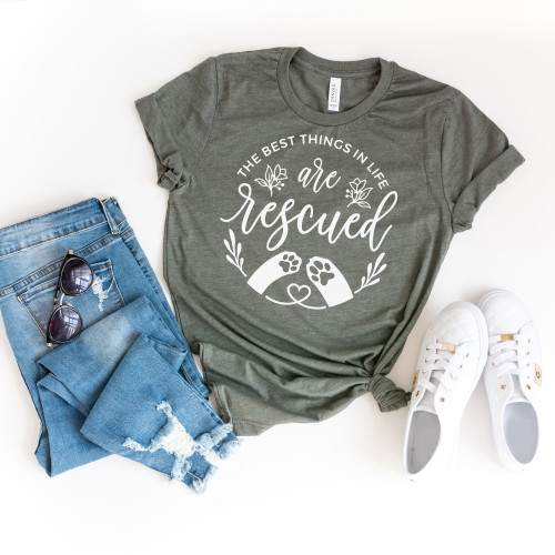 The Best Things In Life Are Rescued Tee White Ink