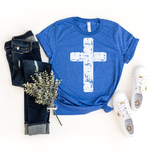 Distressed Cross Tee White Ink