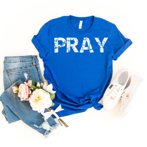 Distressed Pray Tee White Ink