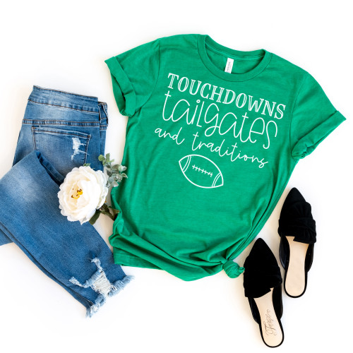 Touchdowns Tailgates and Traditions Tee White Ink