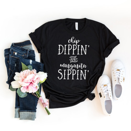 Chip Dippin and Margarita Sippin Tee White Ink