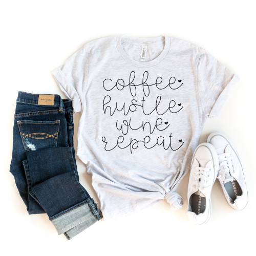 Coffee Hustle Wine Repeat Tee Black Ink Coffee Hustle Wine Repeat Tee Black Ink