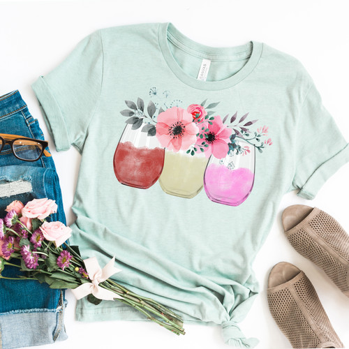 Floral Wine Glasses Tee