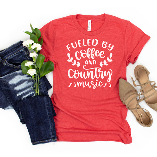 Fueled By Coffee And Country Music Tee White Ink