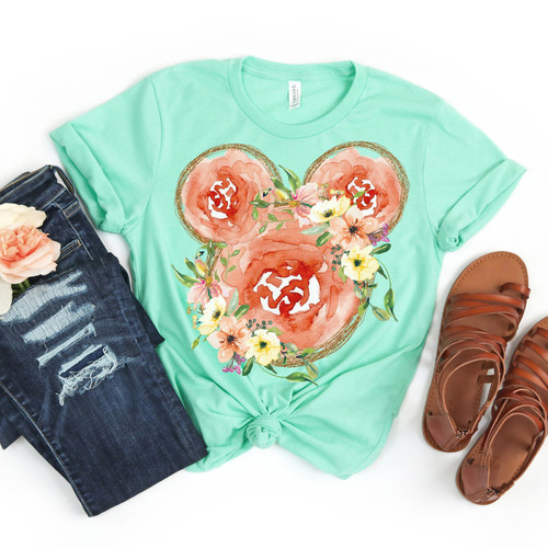 Red Floral Mickey Tee