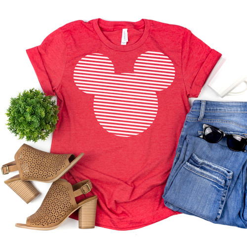 Striped Mickey Tee White ink