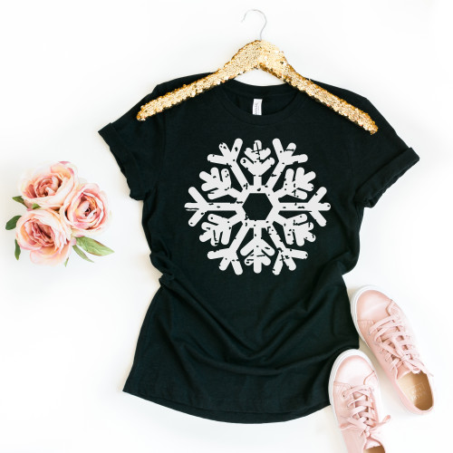 Distressed Snowflake Tee White ink