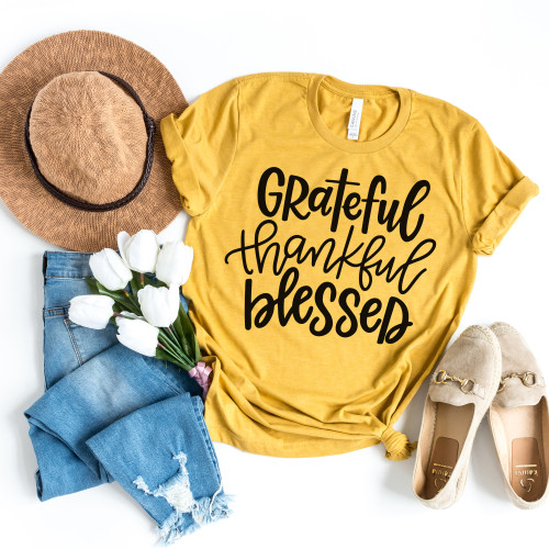 Grateful Thankful Blessed Tee Black Ink 