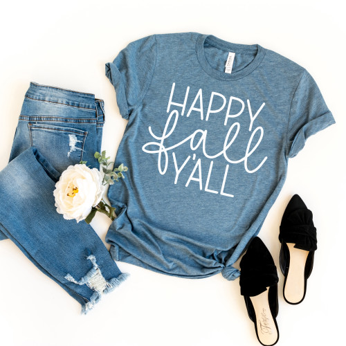 Happy Fall Y'all Tee White Ink
