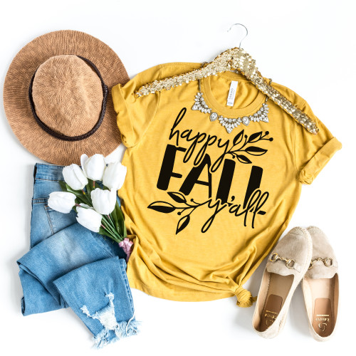 Happy Fall Y'all Leaves Tee Black Ink
