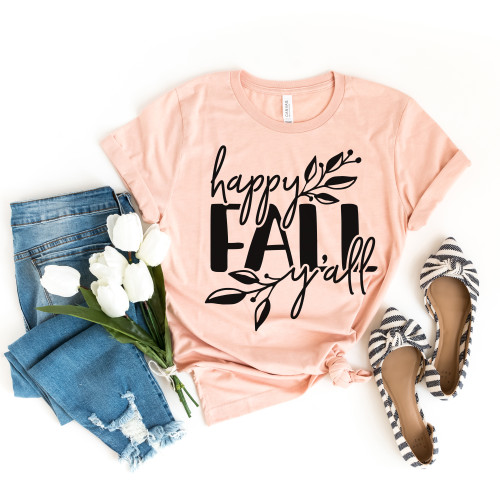 Happy Fall Y'all Leaves Tee Black Ink