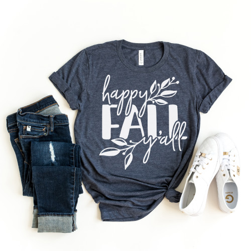 Happy Fall Y'all Leaves Tee White Ink