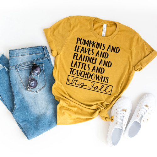 Pumpkins And Leaves It's Fall Tee Black Ink