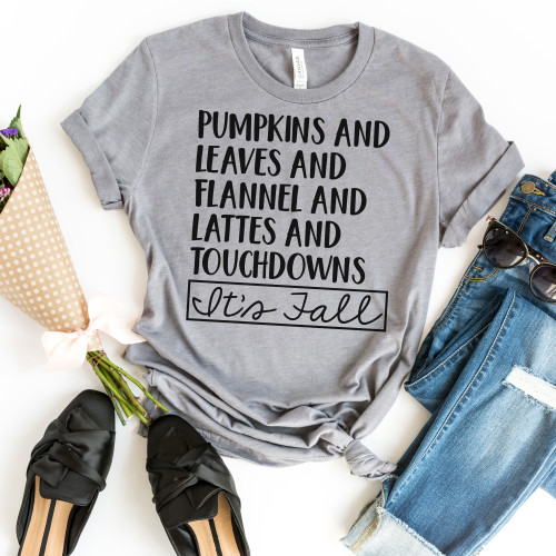 Pumpkins And Leaves It's Fall Tee Black Ink