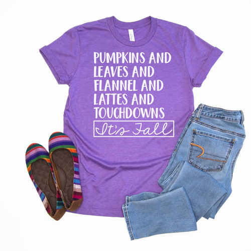 Pumpkins And Leaves It's Fall Tee White Ink