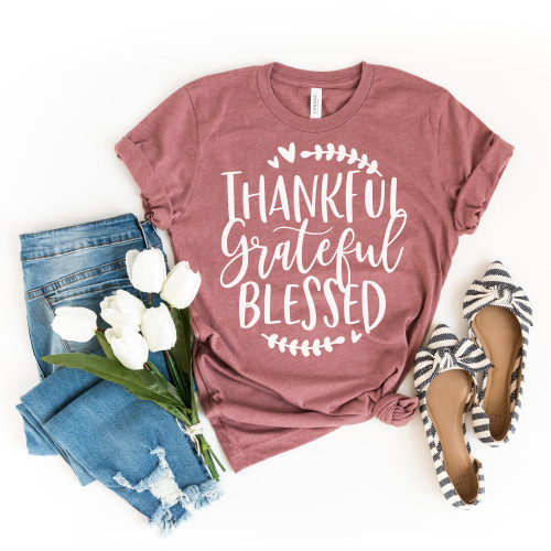 Thankful Grateful Blessed Tee White Ink