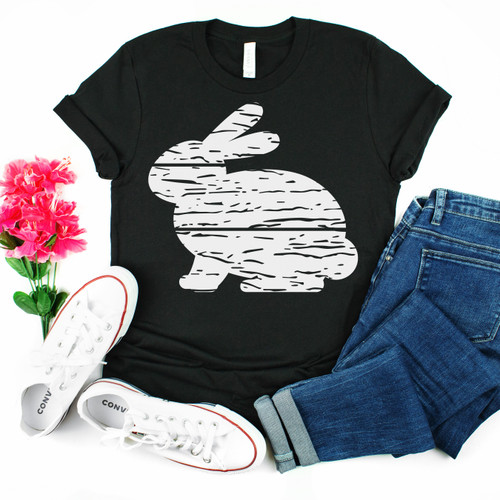 Distressed Easter Bunny Tee White Ink