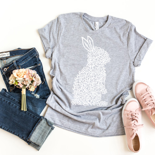 Floral Bunny Tee White Ink
