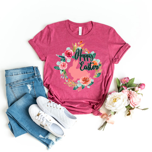 Happy Easter Floral Wreath Tee