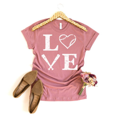 Love Baseball Heart Tee White Ink