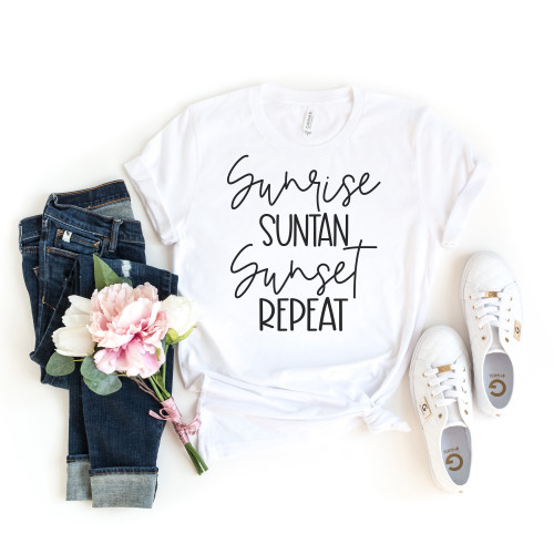 Sunrise Suntan Sunset Repeat Tee Black Ink