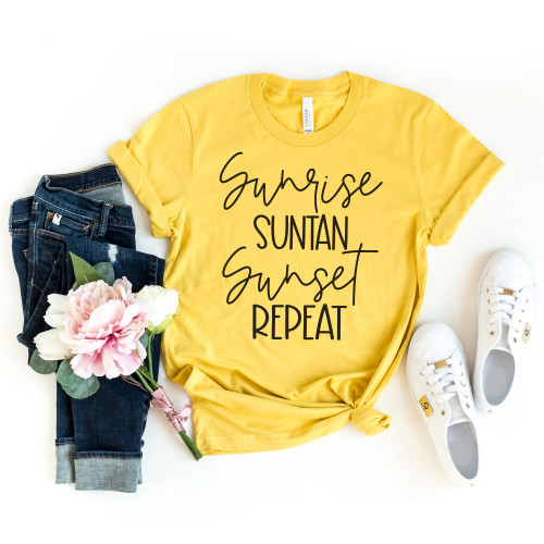 Sunrise Suntan Sunset Repeat Tee Black Ink