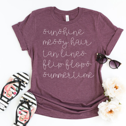 Sunshine Messy Hair Tanlines Tee White Ink