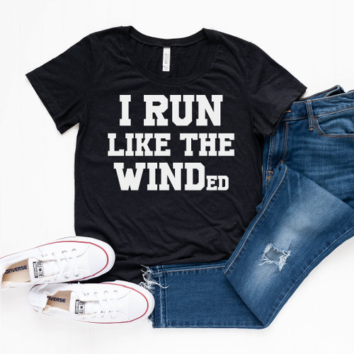 I Run Like The Winded Block Letters Tee White Ink