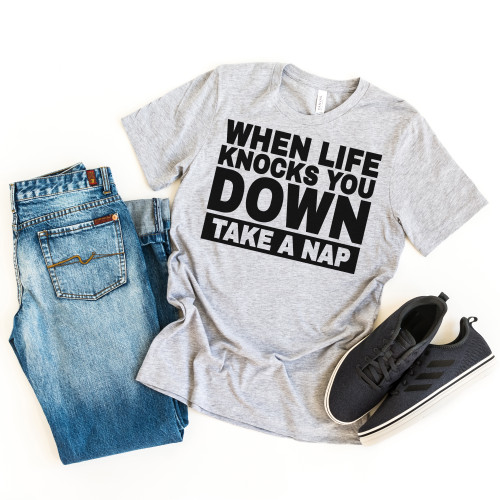 When Life Knocks You Down Take A Nap Tee Black Ink