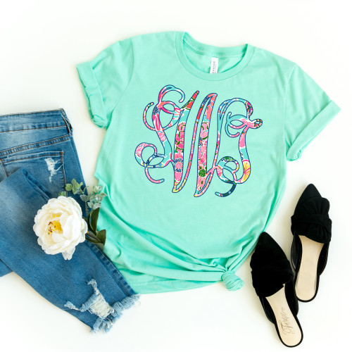 Large Spring Coral Monogram Tee 