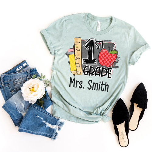 Custom 1st Grade Chalkboard Teacher Tee Custom 1st Grade Chalkboard Teacher Tee