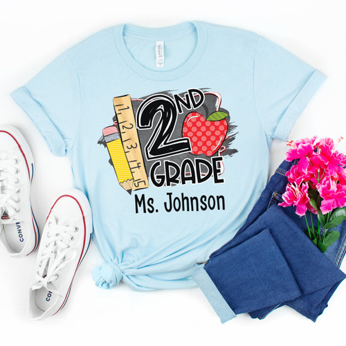 Custom 2nd Grade Chalkboard Teacher Tee Custom 2nd Grade Chalkboard Teacher Tee