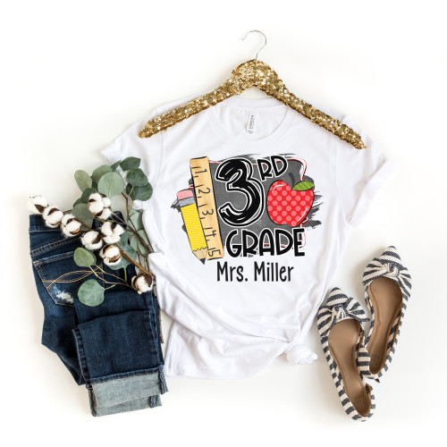 Custom 3rd Grade Chalkboard Teacher Tee Custom 3rd Grade Chalkboard Teacher Tee