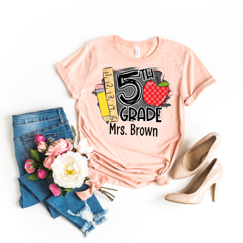 Custom 5th Grade Chalkboard Teacher Tee