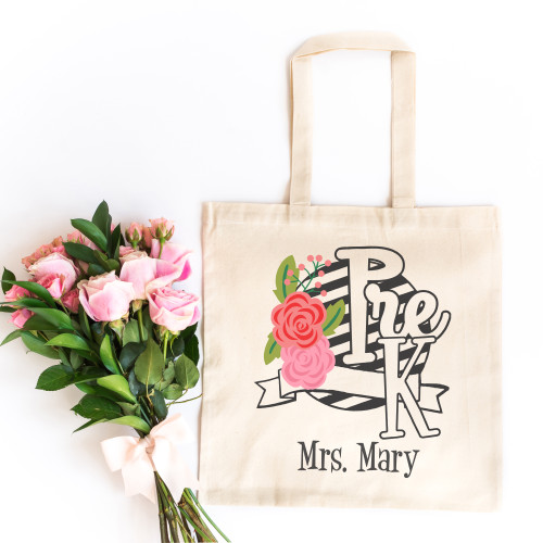 Floral & Striped Pre-K Teacher Tote Bag