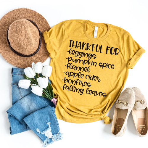 Thankful For Fall List Tee Black Ink