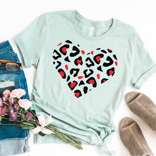 Red Leopard Heart Tee