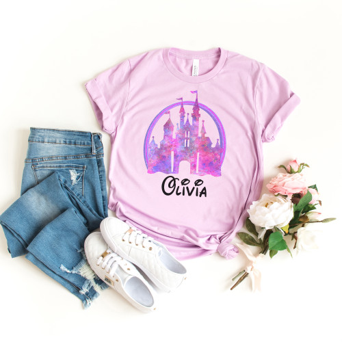 Personalized Watercolor Disney Castle Girl Trip Matching Princess