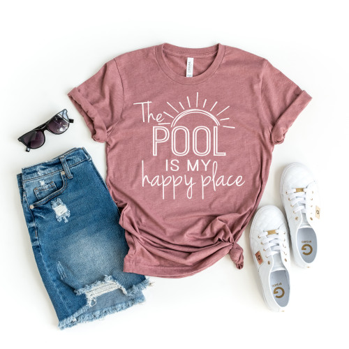 The Pool Is My Happy Place Tee White Ink