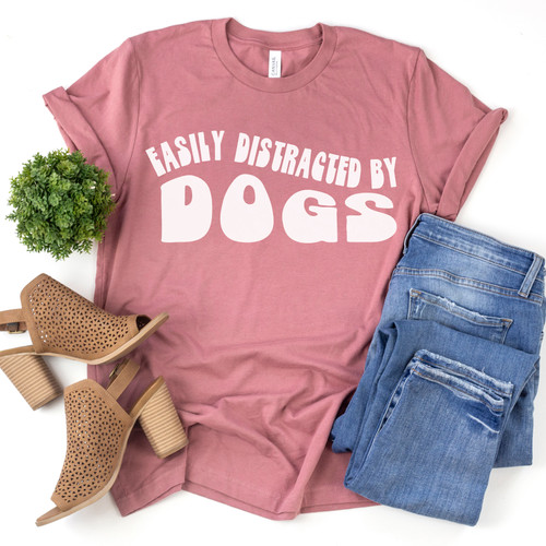 Easily Distracted By Dogs Tee White Ink
