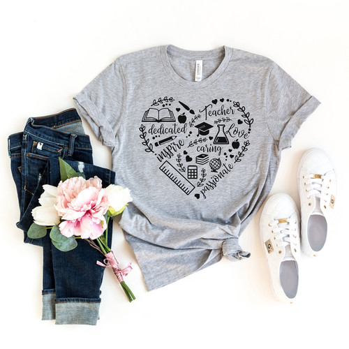 Teacher Heart Tee Black Ink