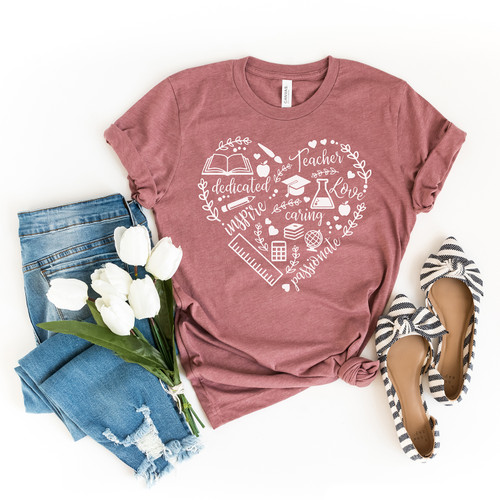 Teacher Heart Tee White Ink