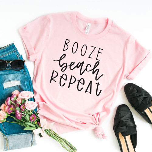 Booze Beach Repeat Tee Black Ink