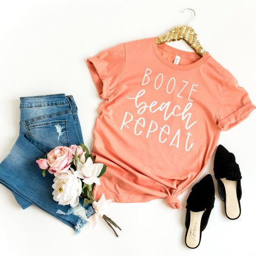 Booze Beach Repeat Tee White Ink