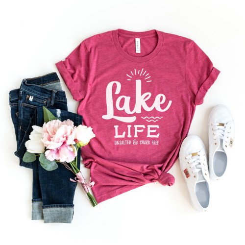 Lake Life Unsalted and Shark Free Tee White Ink