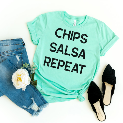 Chips Salsa Repeat Tee Black Ink