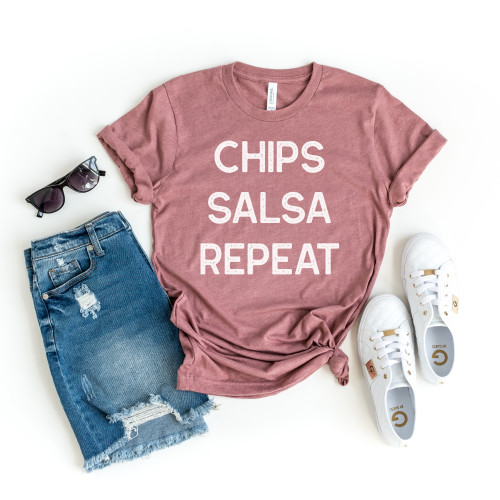 Chips Salsa Repeat Tee White Ink