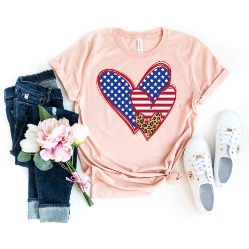 Red White and Blue Hearts Tee