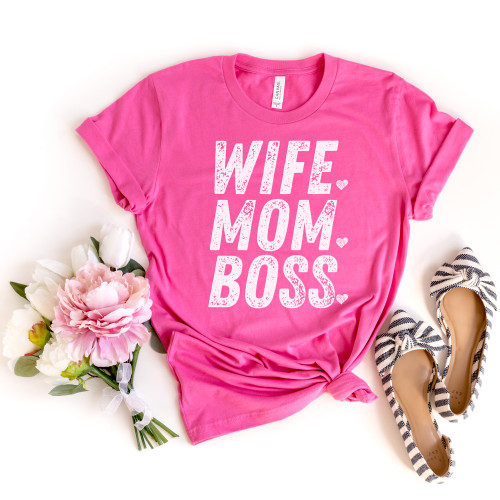 Wife Mom Boss Tee White Ink